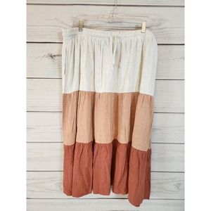 Ninexis Women's Multicolor Tiered Elastic Waist Pockets Midi Skirt Size‎ 3X NWT